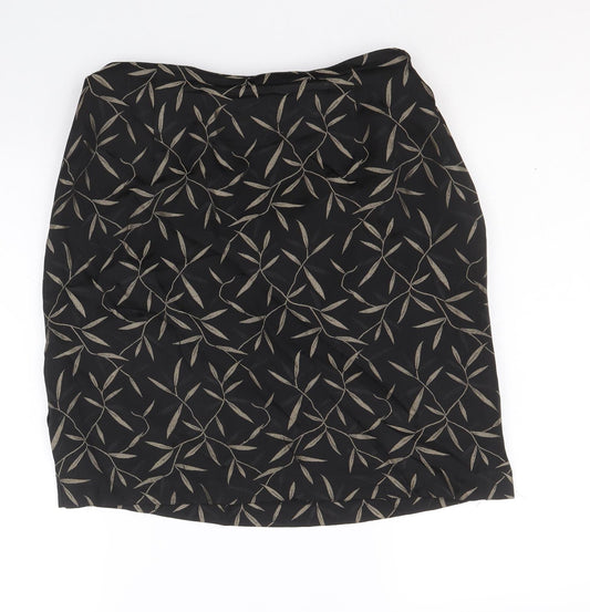 Marks and Spencer Womens Black Floral Acetate Straight & Pencil Skirt Size 14 Zip