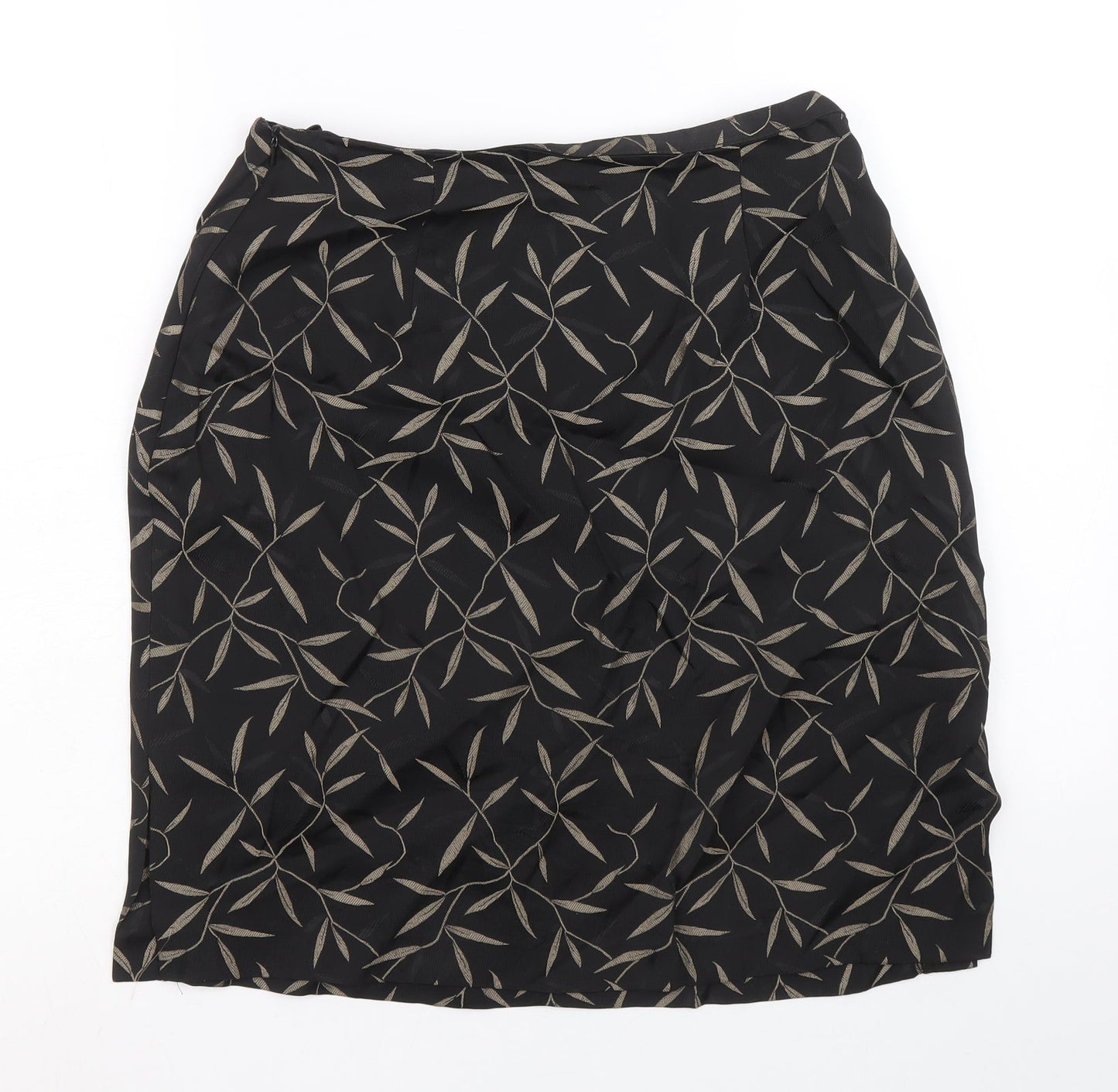 Marks and Spencer Womens Black Floral Acetate Straight & Pencil Skirt Size 14 Zip