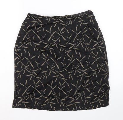 Marks and Spencer Womens Black Floral Acetate Straight & Pencil Skirt Size 14 Zip