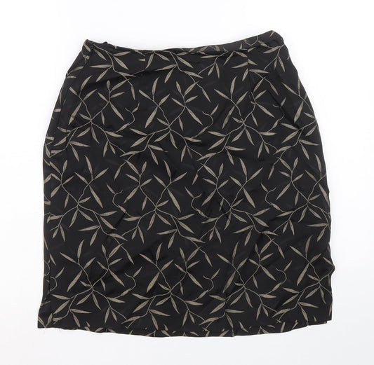 Marks and Spencer Womens Black Floral Acetate Straight & Pencil Skirt Size 14 Zip