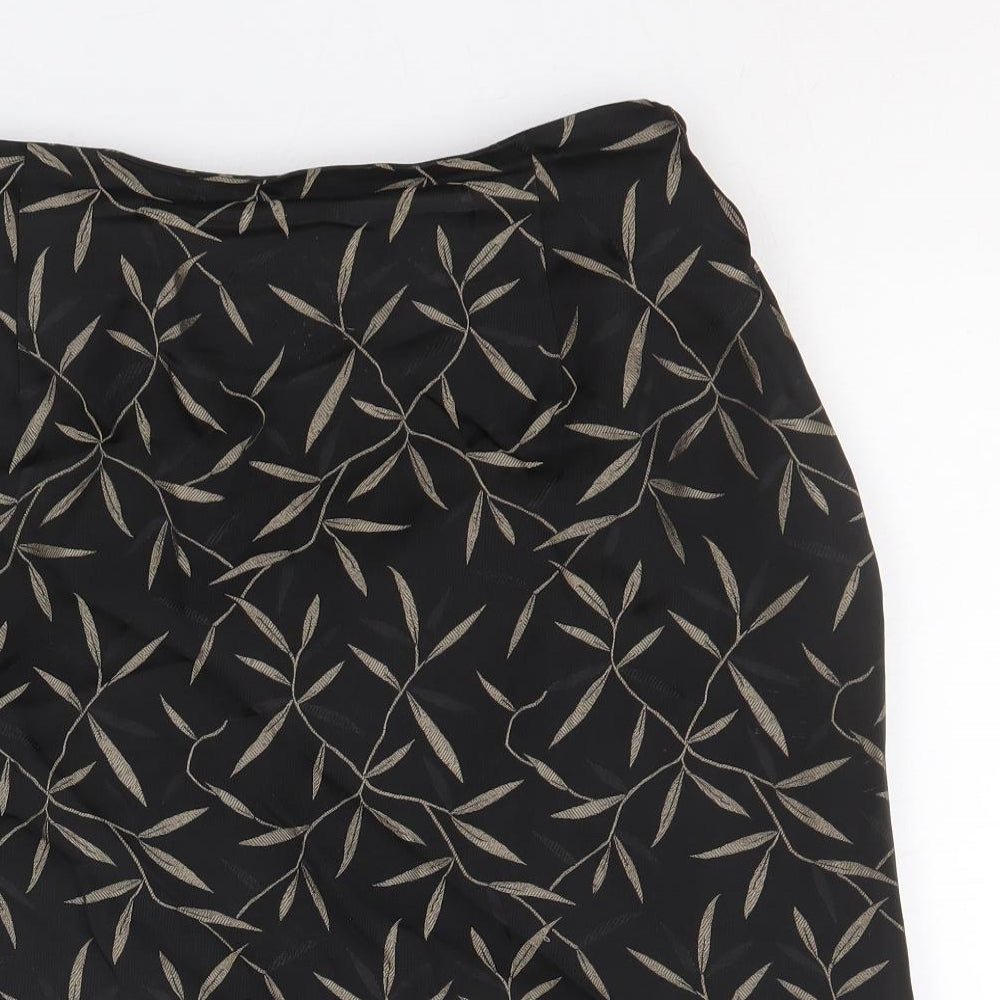 Marks and Spencer Womens Black Floral Acetate Straight & Pencil Skirt Size 14 Zip