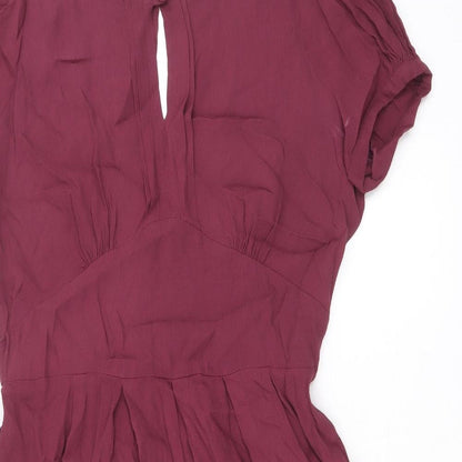 NAF NAF Womens Purple Viscose A-Line Size 12 Round Neck Button