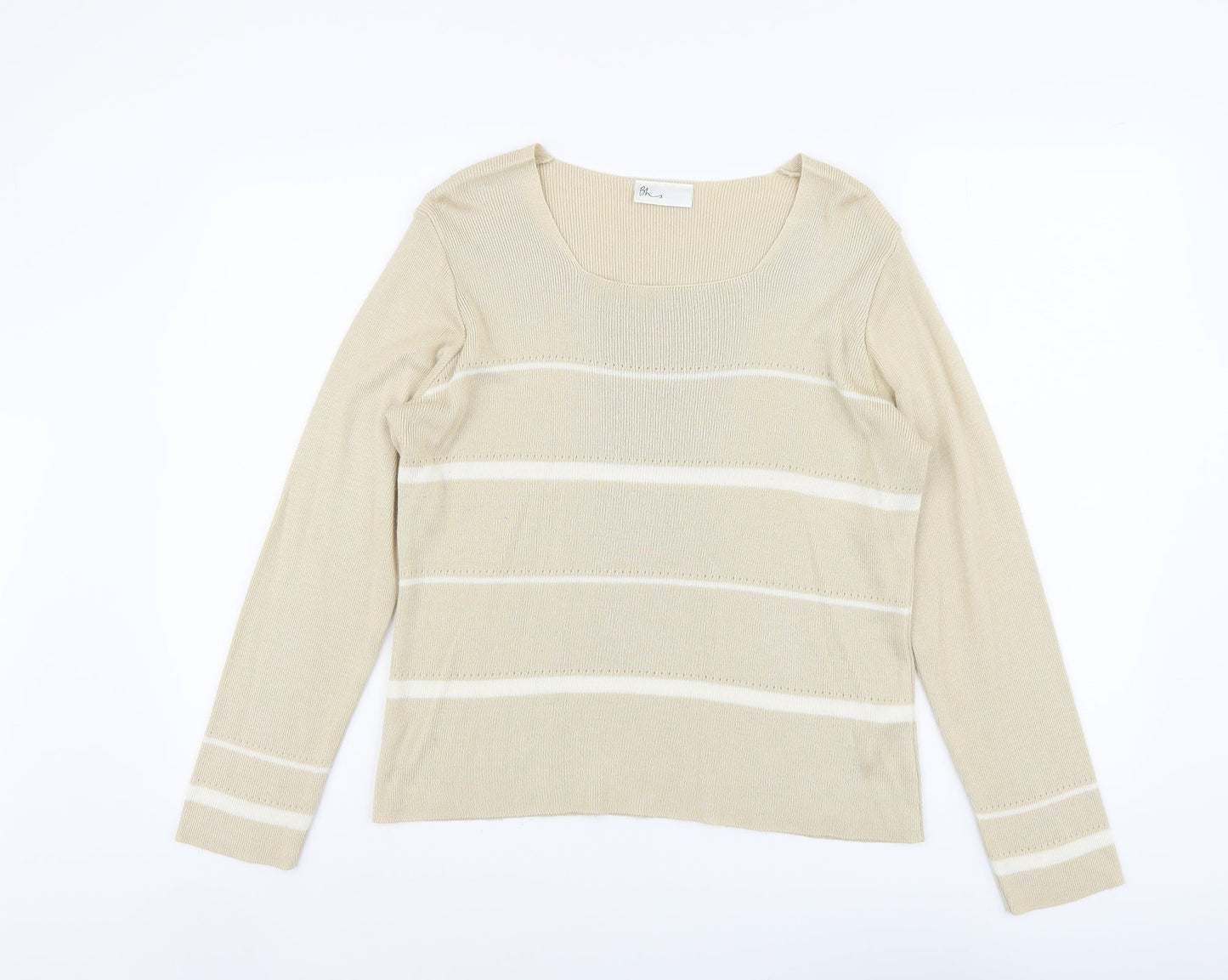 BHS Womens Beige Square Neck Striped Acrylic Pullover Jumper Size 16