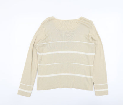 BHS Womens Beige Square Neck Striped Acrylic Pullover Jumper Size 16
