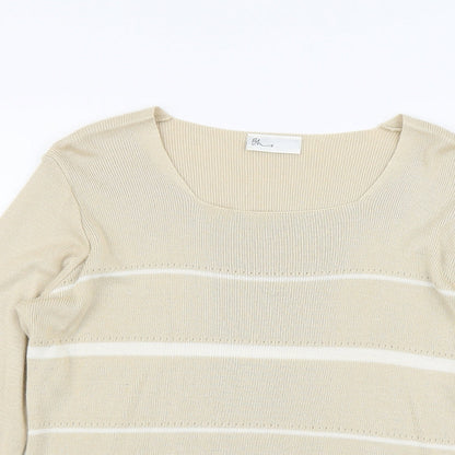 BHS Womens Beige Square Neck Striped Acrylic Pullover Jumper Size 16