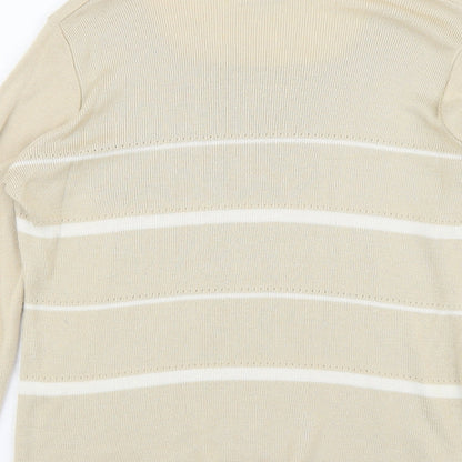 BHS Womens Beige Square Neck Striped Acrylic Pullover Jumper Size 16