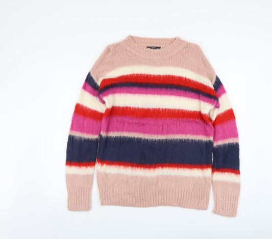George Womens Multicoloured Round Neck Striped Acrylic Pullover Jumper Size 8
