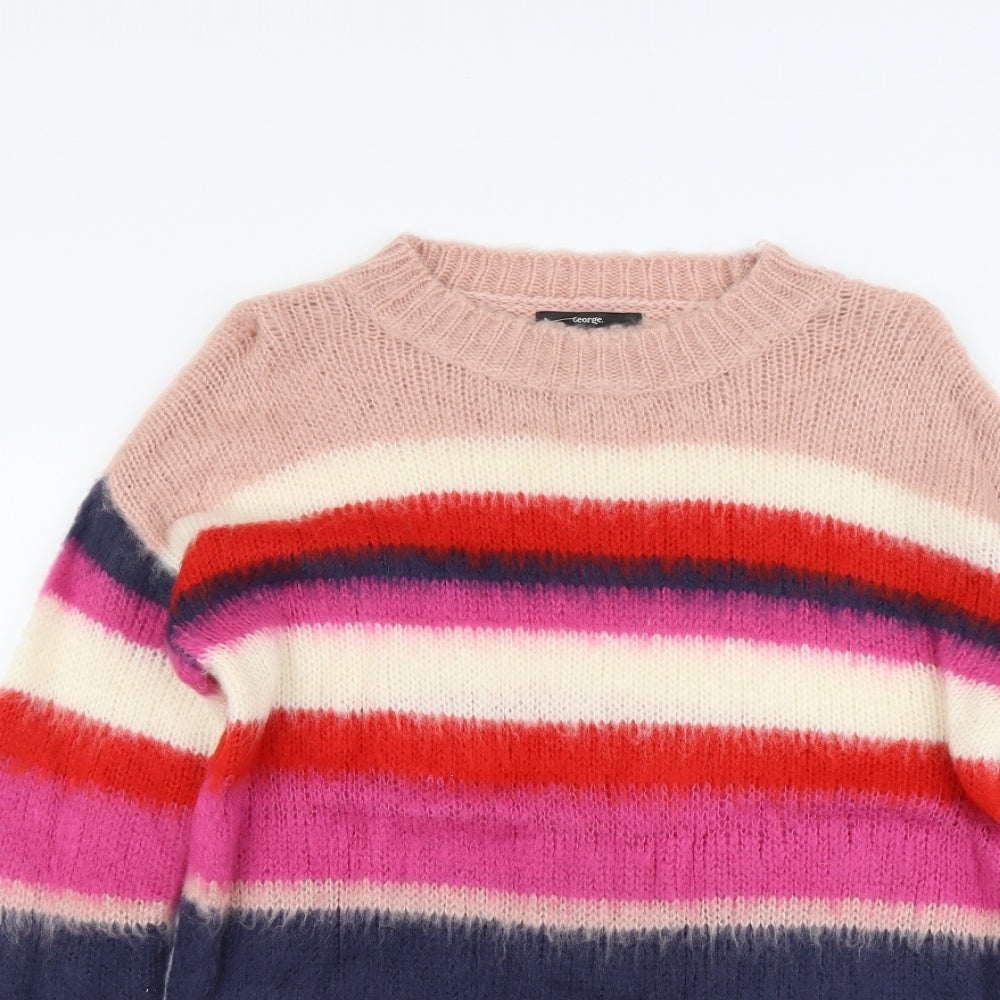 George Womens Multicoloured Round Neck Striped Acrylic Pullover Jumper Size 8