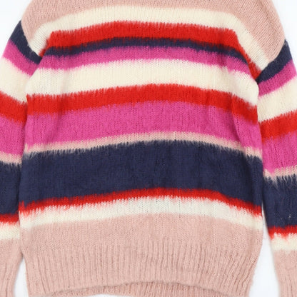 George Womens Multicoloured Round Neck Striped Acrylic Pullover Jumper Size 8
