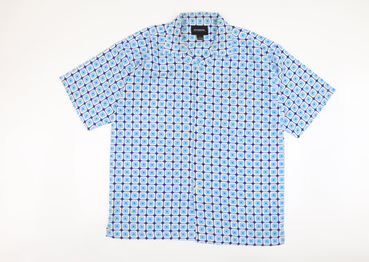Stardom Mens Black Geometric Polyester Button-Up Size XL Collared Button
