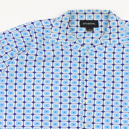 Stardom Mens Black Geometric Polyester Button-Up Size XL Collared Button