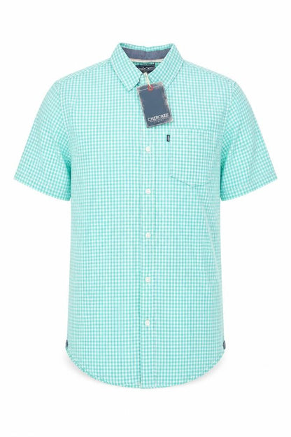 Mens UK Size S Cherokee Blue  Button-Up Short Sleeve Casual Shirt