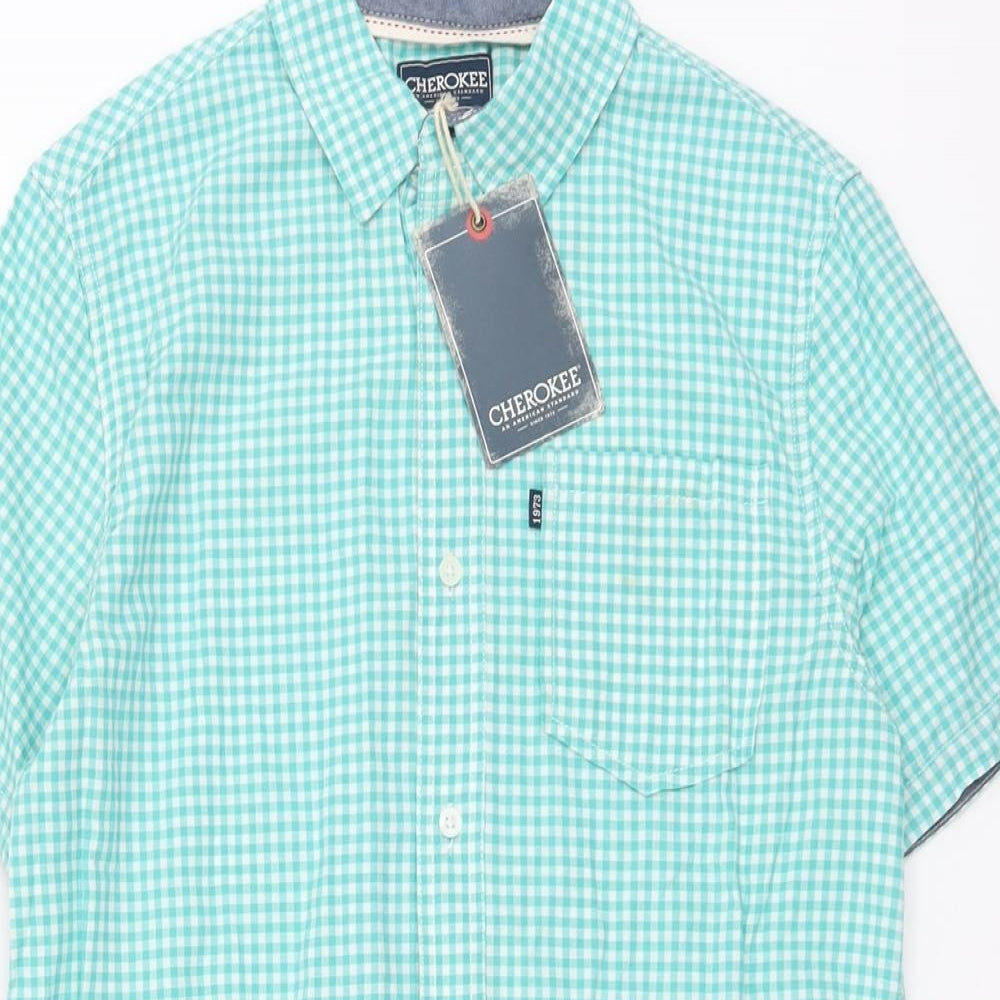 Mens UK Size S Cherokee Blue  Button-Up Short Sleeve Casual Shirt