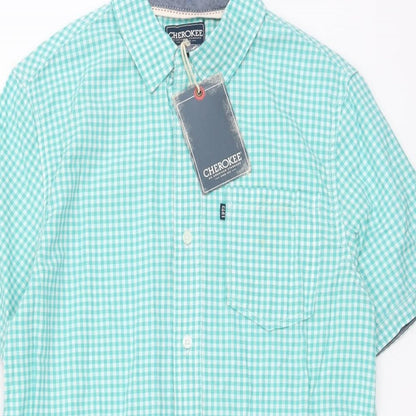 Mens UK Size S Cherokee Blue  Button-Up Short Sleeve Casual Shirt