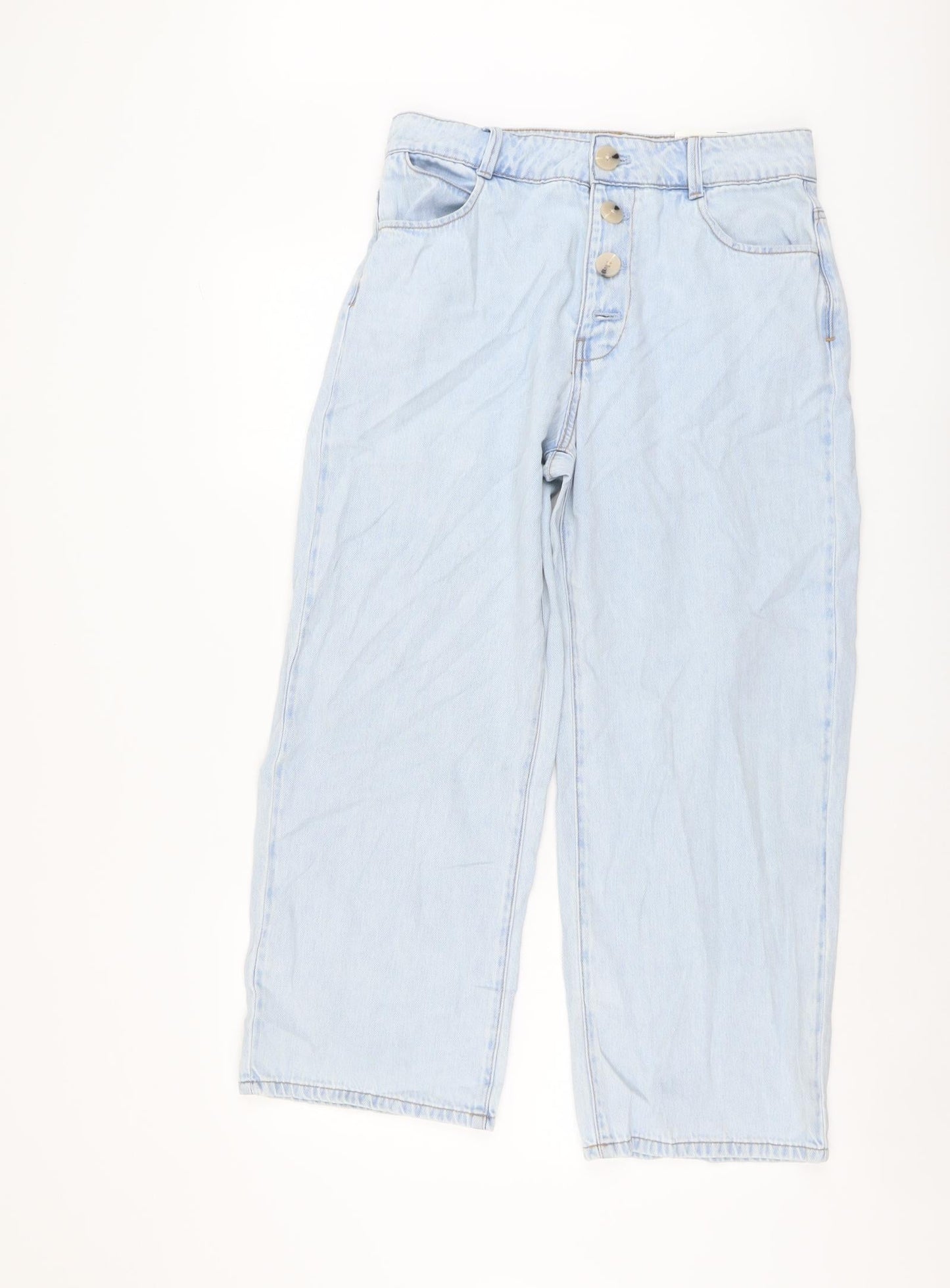 Zara Womens Blue Cotton Straight Jeans Size 12 L26 in Regular Button