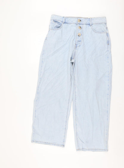 Zara Womens Blue Cotton Straight Jeans Size 12 L26 in Regular Button
