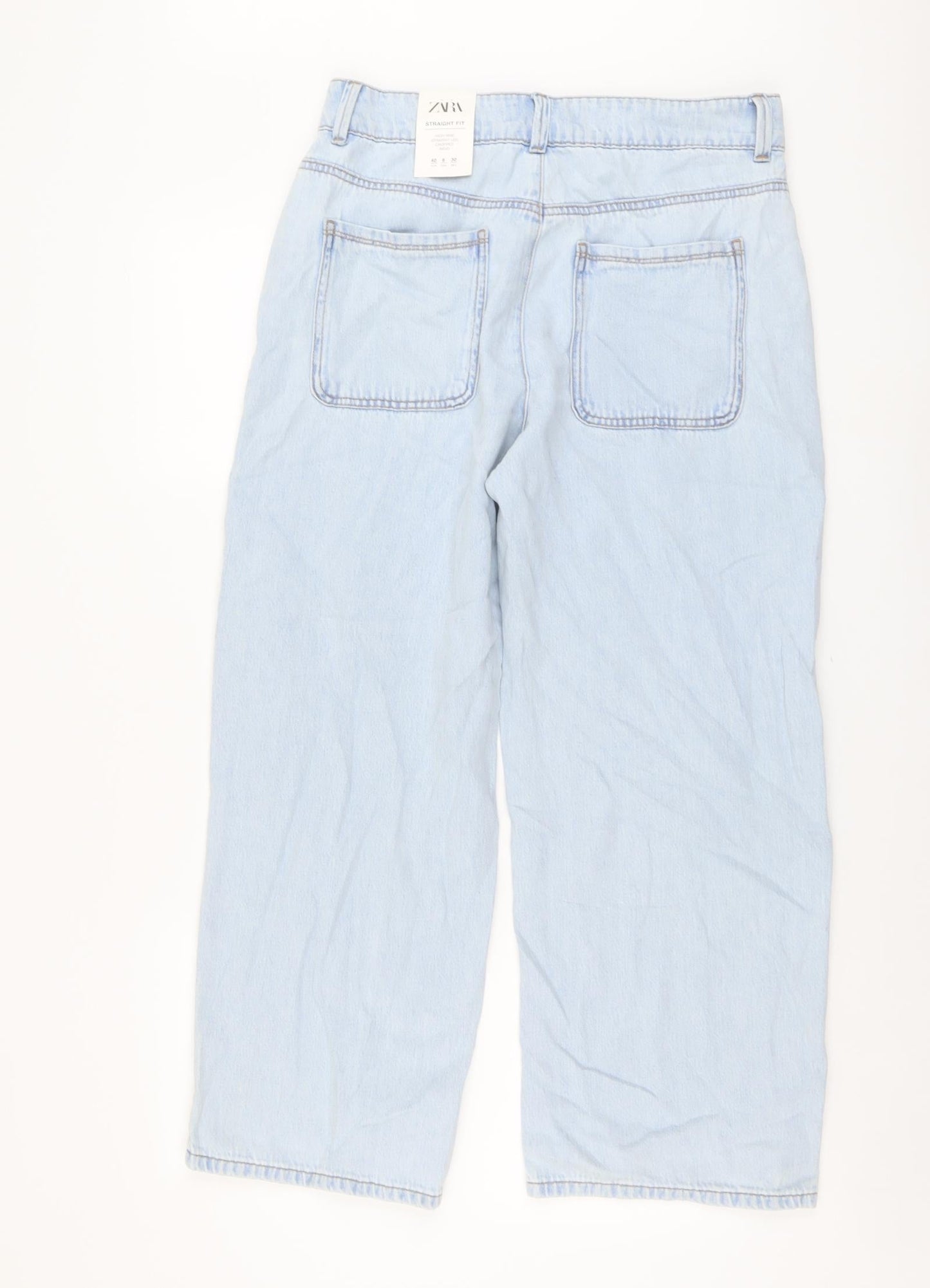 Zara Womens Blue Cotton Straight Jeans Size 12 L26 in Regular Button