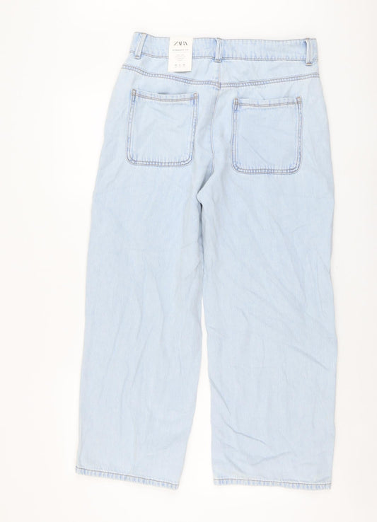 Zara Womens Blue Cotton Straight Jeans Size 12 L26 in Regular Button