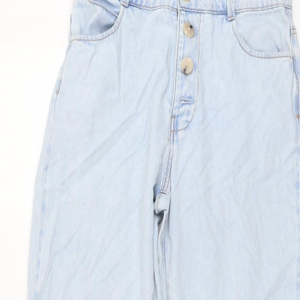 Zara Womens Blue Cotton Straight Jeans Size 12 L26 in Regular Button