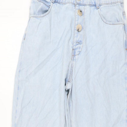 Zara Womens Blue Cotton Straight Jeans Size 12 L26 in Regular Button