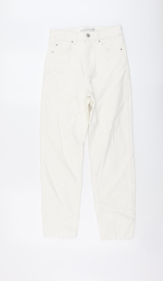 Womens UK Size 6 Stradivarius Regular Fit Straight Beige Jeans