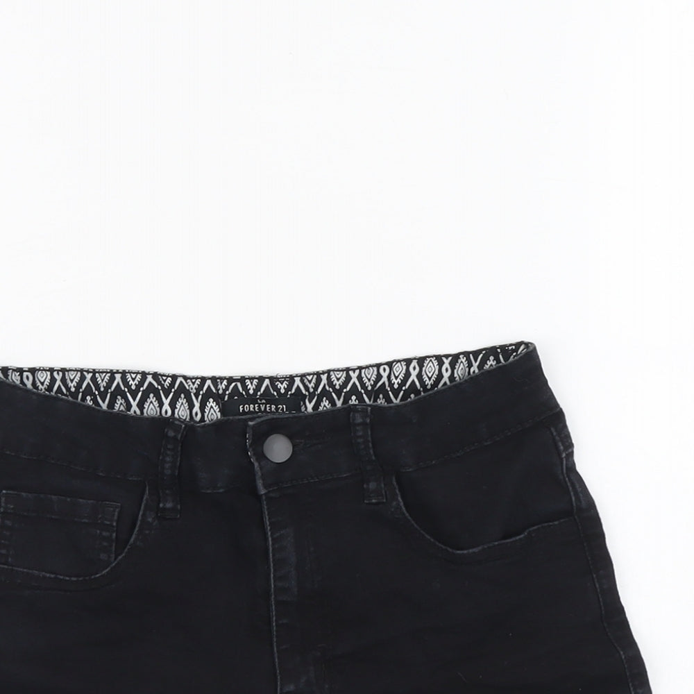 FOREVER 21 Womens Black Herringbone Cotton Hot Pants Shorts Size 26 in L3 in Regular Button