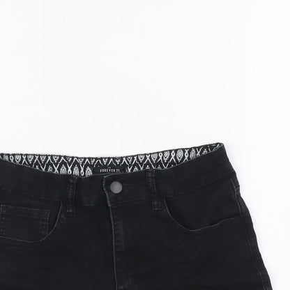 FOREVER 21 Womens Black Herringbone Cotton Hot Pants Shorts Size 26 in L3 in Regular Button