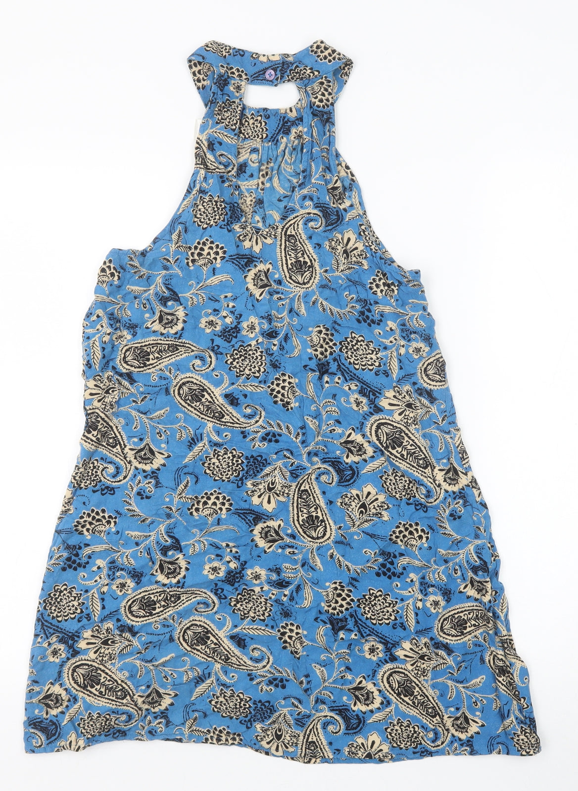 Band of Gypsies Womens Blue Paisley Polyester A-Line Size S Round Neck Button