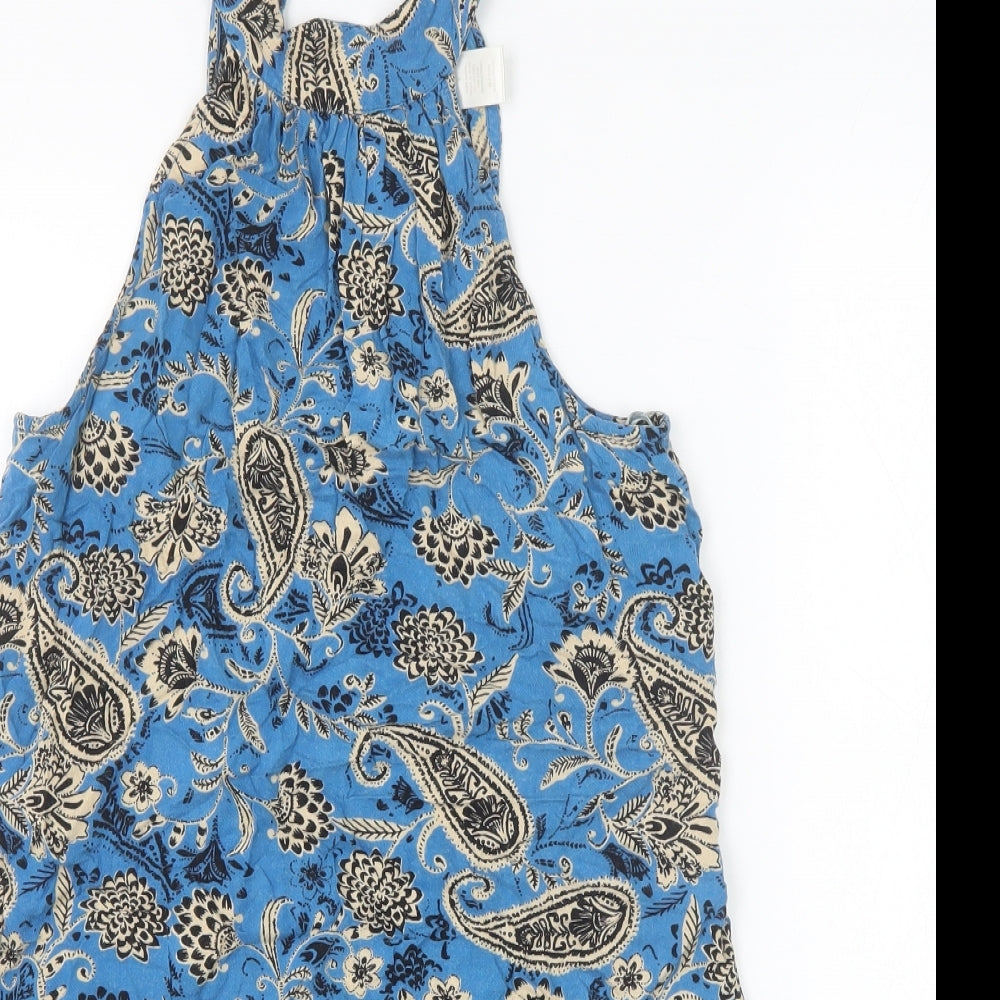 Band of Gypsies Womens Blue Paisley Polyester A-Line Size S Round Neck Button