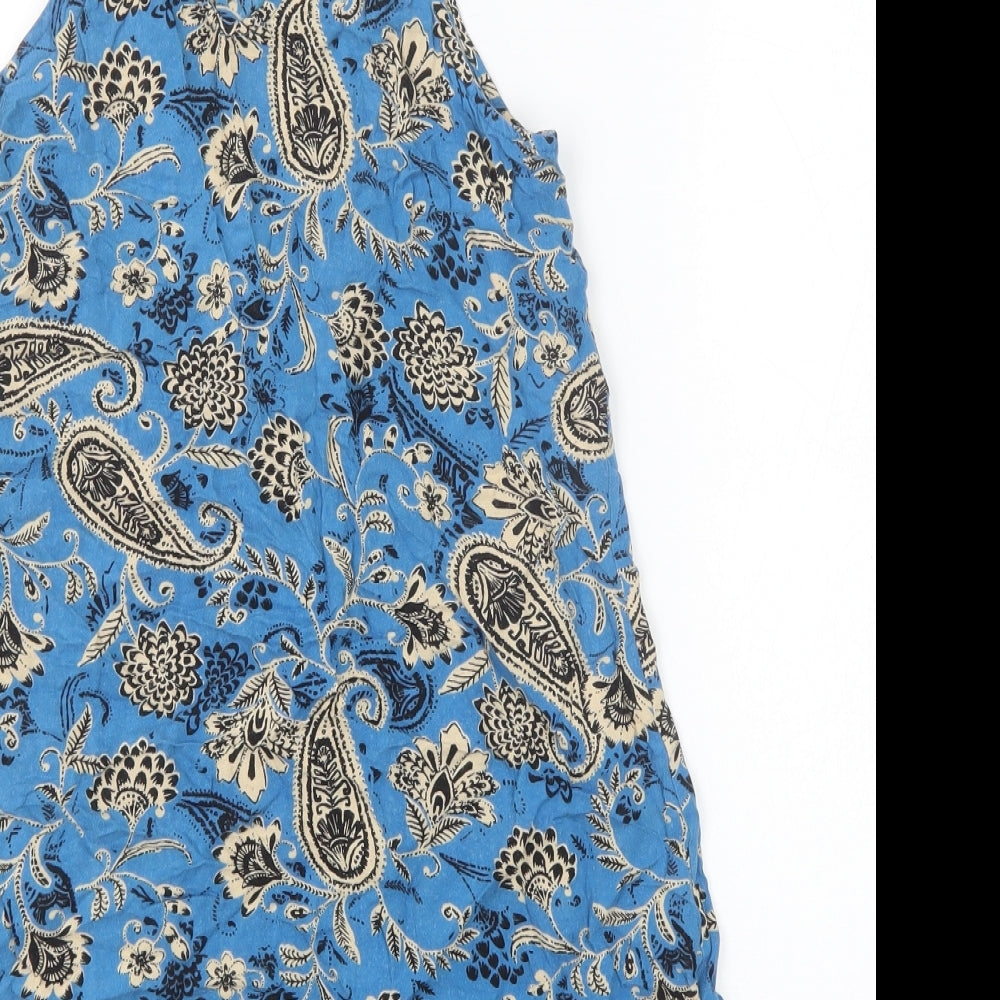 Band of Gypsies Womens Blue Paisley Polyester A-Line Size S Round Neck Button