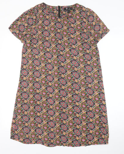 Cutie Womens Multicoloured Geometric Polyester Shift Size 10 Scoop Neck Zip