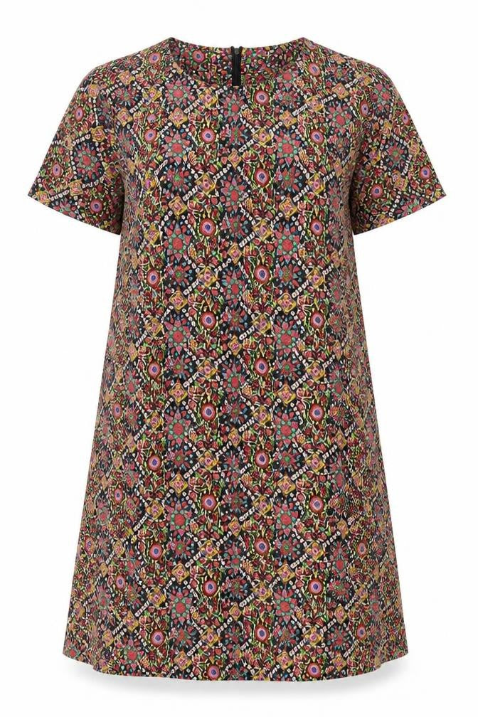 Cutie Womens Multicoloured Geometric Polyester Shift Size 10 Scoop Neck Zip