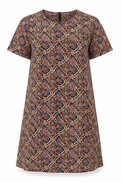 Cutie Womens Multicoloured Geometric Polyester Shift Size 10 Scoop Neck Zip