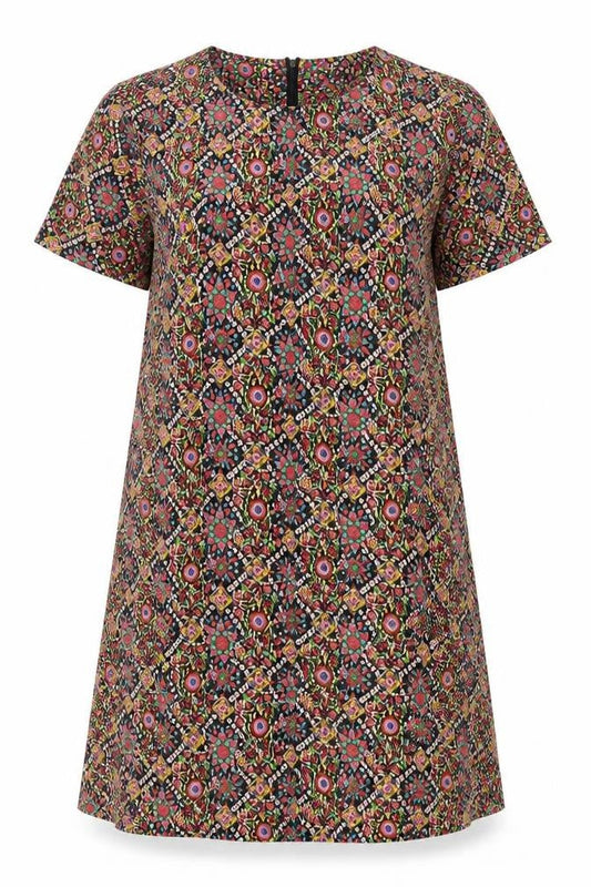 Cutie Womens Multicoloured Geometric Polyester Shift Size 10 Scoop Neck Zip