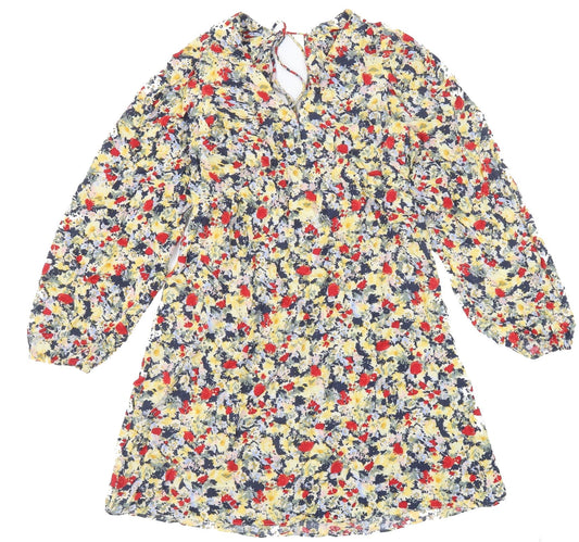 H&M Womens Multicoloured Floral Viscose A-Line Size S V-Neck Tie