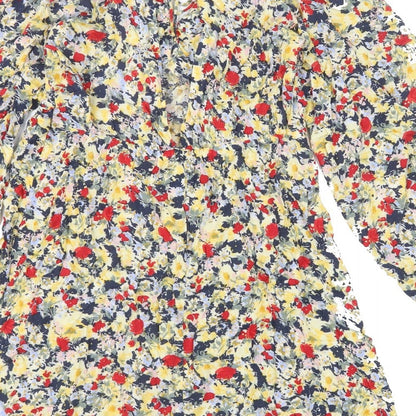 H&M Womens Multicoloured Floral Viscose A-Line Size S V-Neck Tie