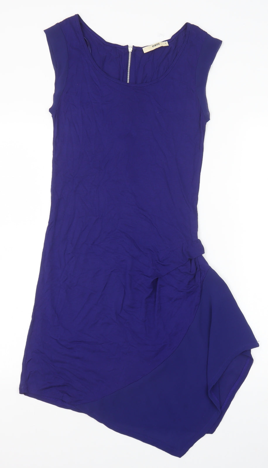 Oasis Womens Blue Viscose A-Line Size S Scoop Neck Zip