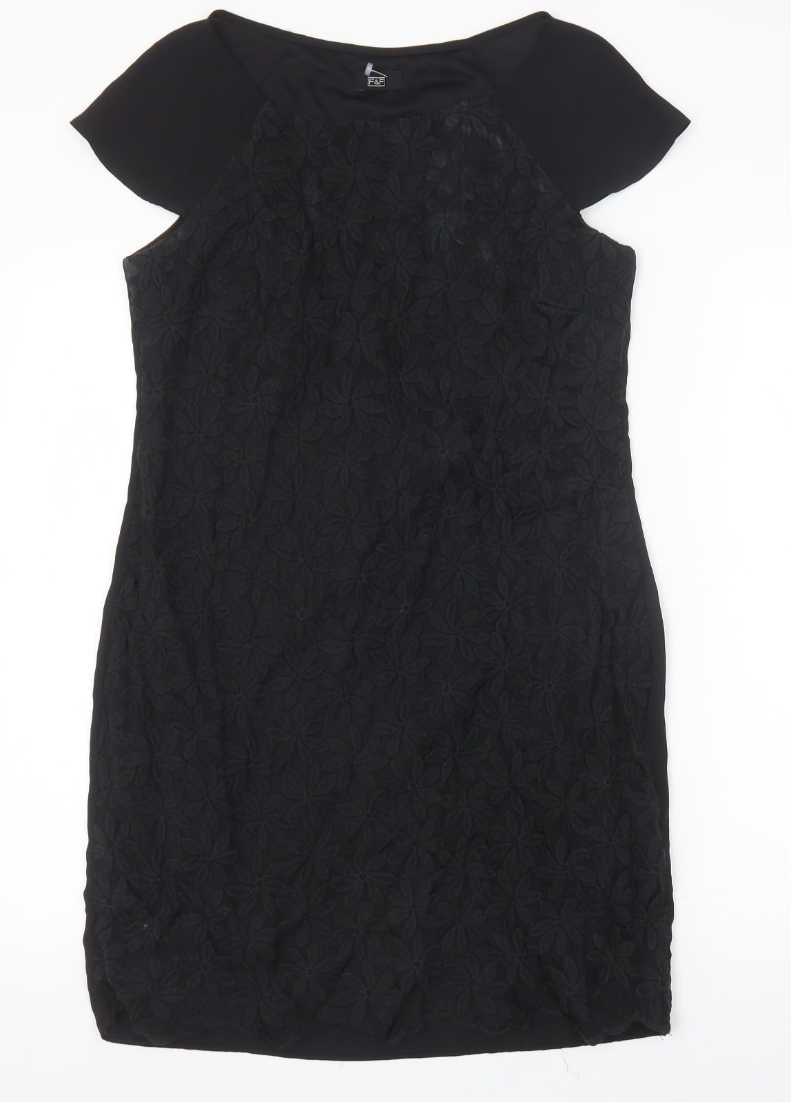 F&F Womens Black Floral Polyester Pencil Dress Size 10 Boat Neck Pullover