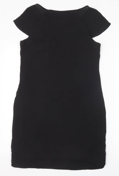 F&F Womens Black Floral Polyester Pencil Dress Size 10 Boat Neck Pullover