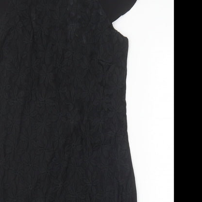 F&F Womens Black Floral Polyester Pencil Dress Size 10 Boat Neck Pullover