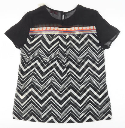 Be Beau Womens Black Geometric Polyester Basic Blouse Size 10 Collared