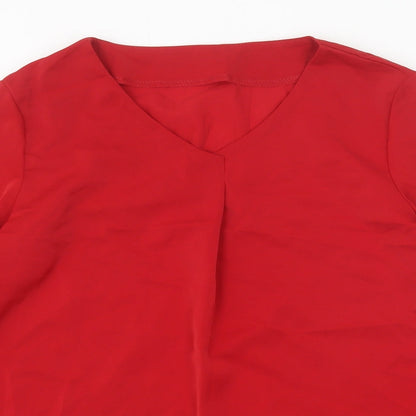 SheIn Womens Red Polyester Basic Blouse Size S V-Neck