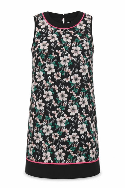 Debenhams Womens Black Floral Polyester Shift Size 10 Round Neck Button