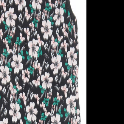 Debenhams Womens Black Floral Polyester Shift Size 10 Round Neck Button