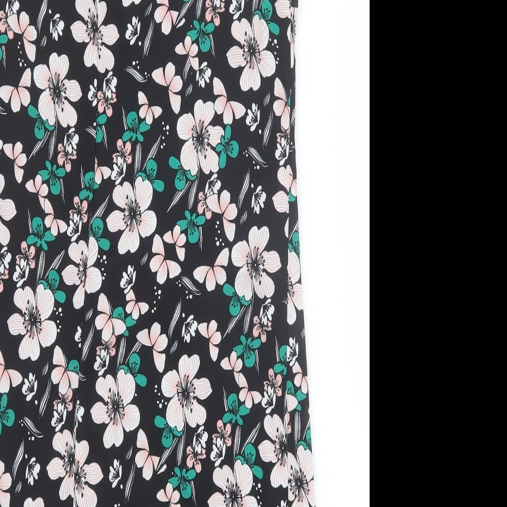 Debenhams Womens Black Floral Polyester Shift Size 10 Round Neck Button