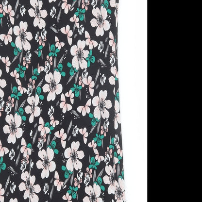 Debenhams Womens Black Floral Polyester Shift Size 10 Round Neck Button