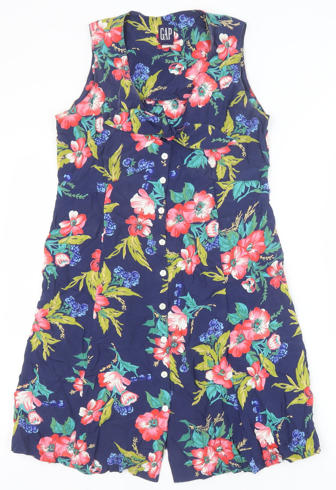 Gap Womens Blue Floral Viscose A-Line Size XS V-Neck Button