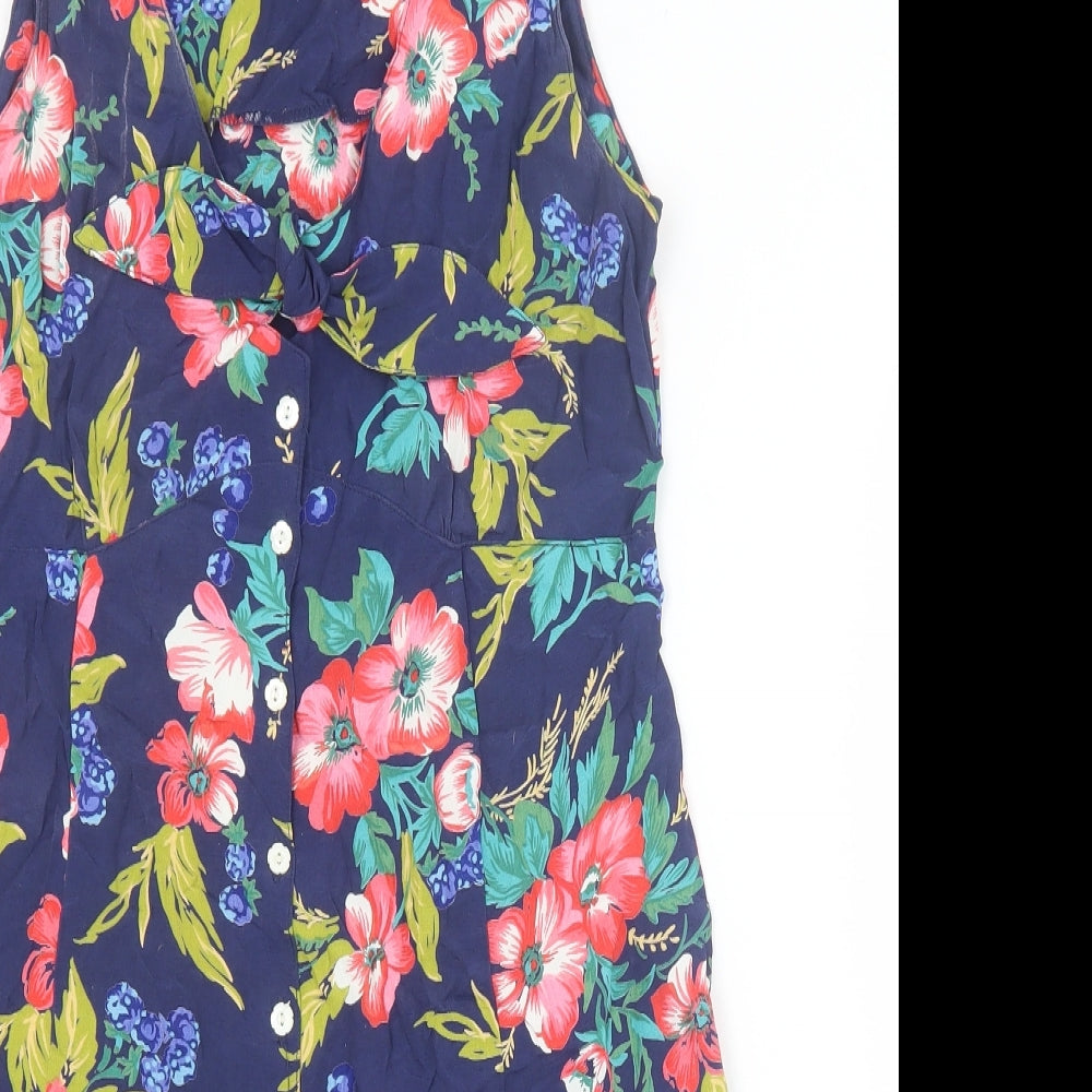 Gap Womens Blue Floral Viscose A-Line Size XS V-Neck Button