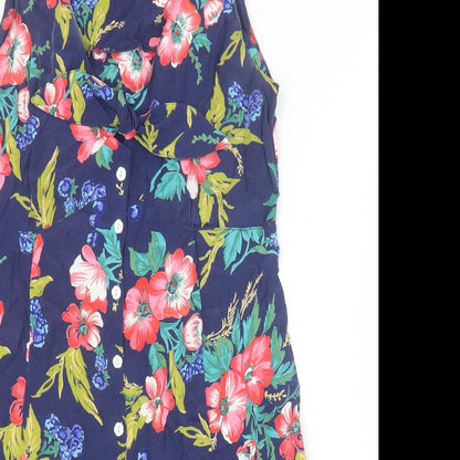 Gap Womens Blue Floral Viscose A-Line Size XS V-Neck Button