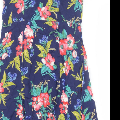 Gap Womens Blue Floral Viscose A-Line Size XS V-Neck Button
